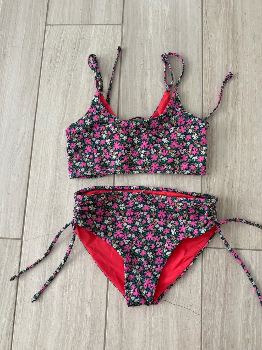 Maaji Kids One Piece Floral pink and Green Swimsuit, size 8